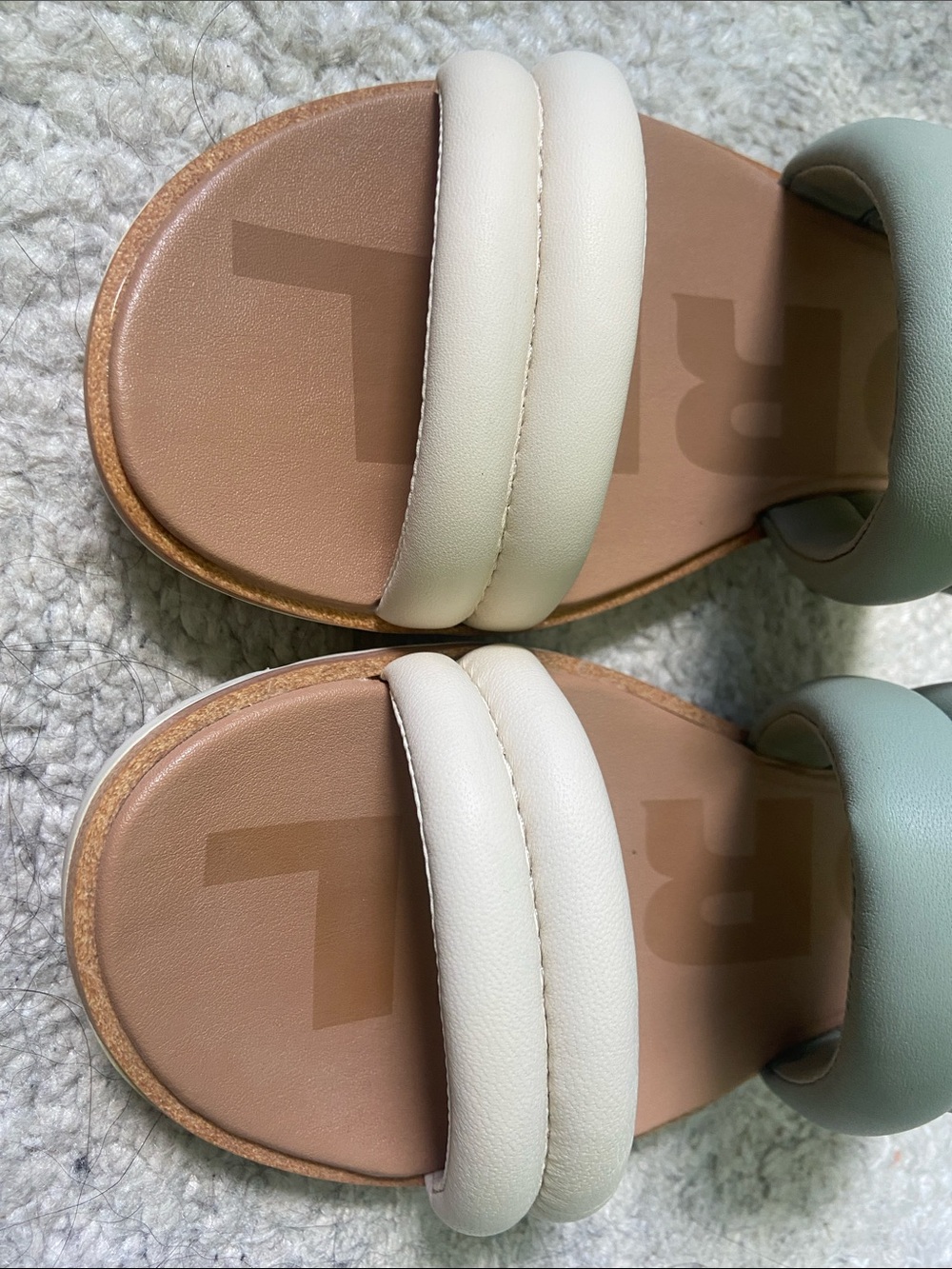 Sorel Ella II Puff Slide Two-Strap Slide Sandals in Sage and Cream - Picture 4 of 9